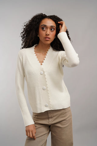 The Scallop Edge Waffle Cardigan