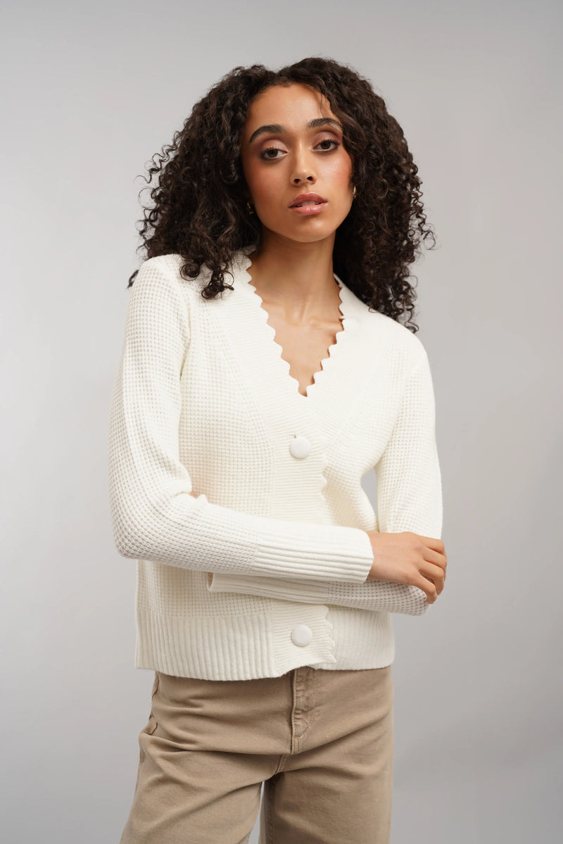 The Scallop Edge Waffle Cardigan