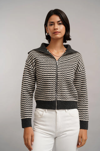 The Textured Stripe Zip Cardigan