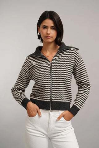 The Textured Stripe Zip Cardigan