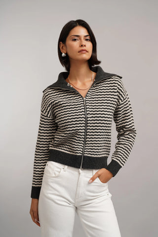 The Textured Stripe Zip Cardigan