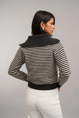 The Textured Stripe Zip Cardigan
