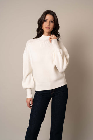 Model is wearing the Bloom Sleeve Pullover in Bone.