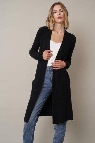 LONG RIBBED DUSTER in Black