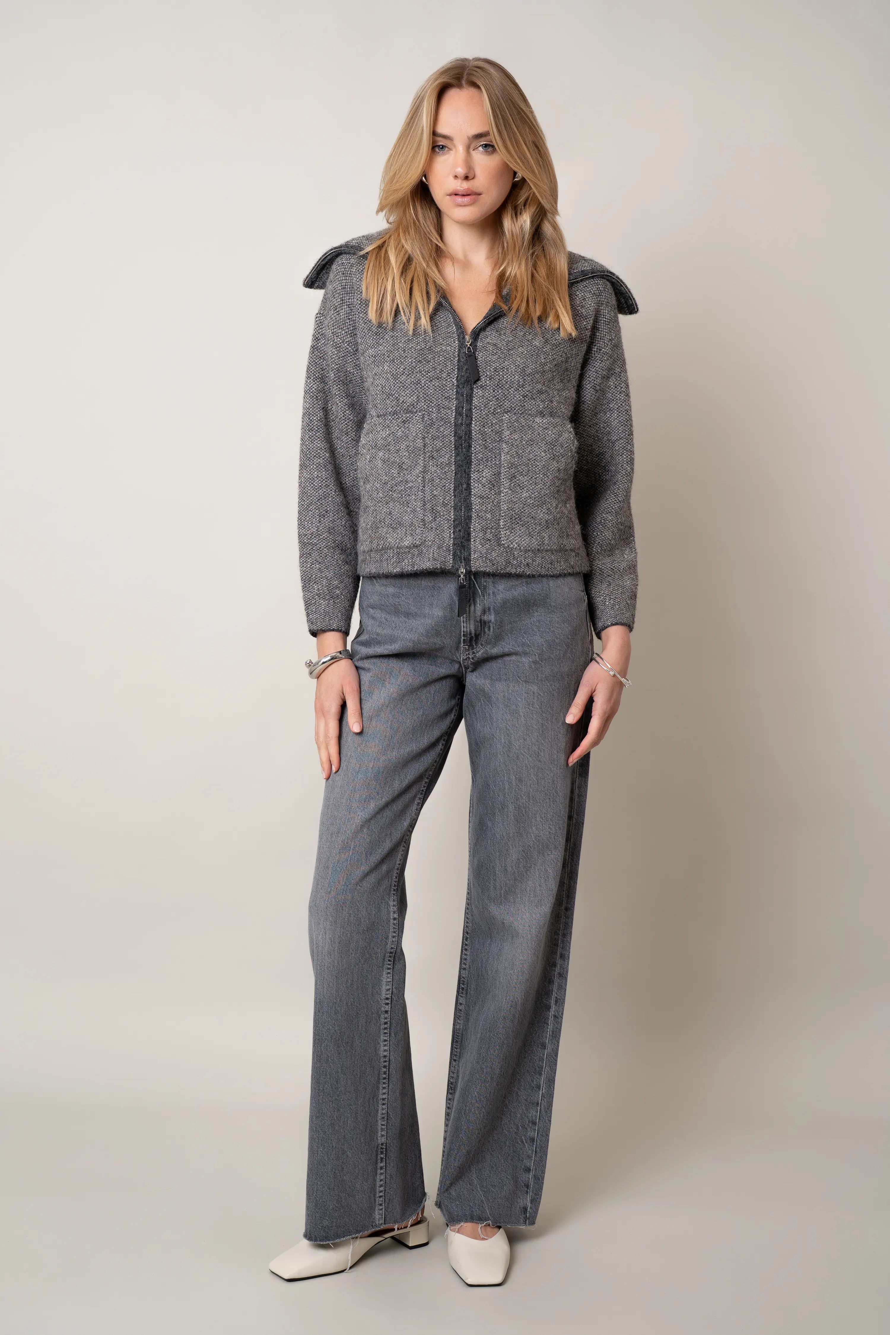 ジャケット・アウター andmary Zoey stand neck jacket gray Zoey stand neck jacket