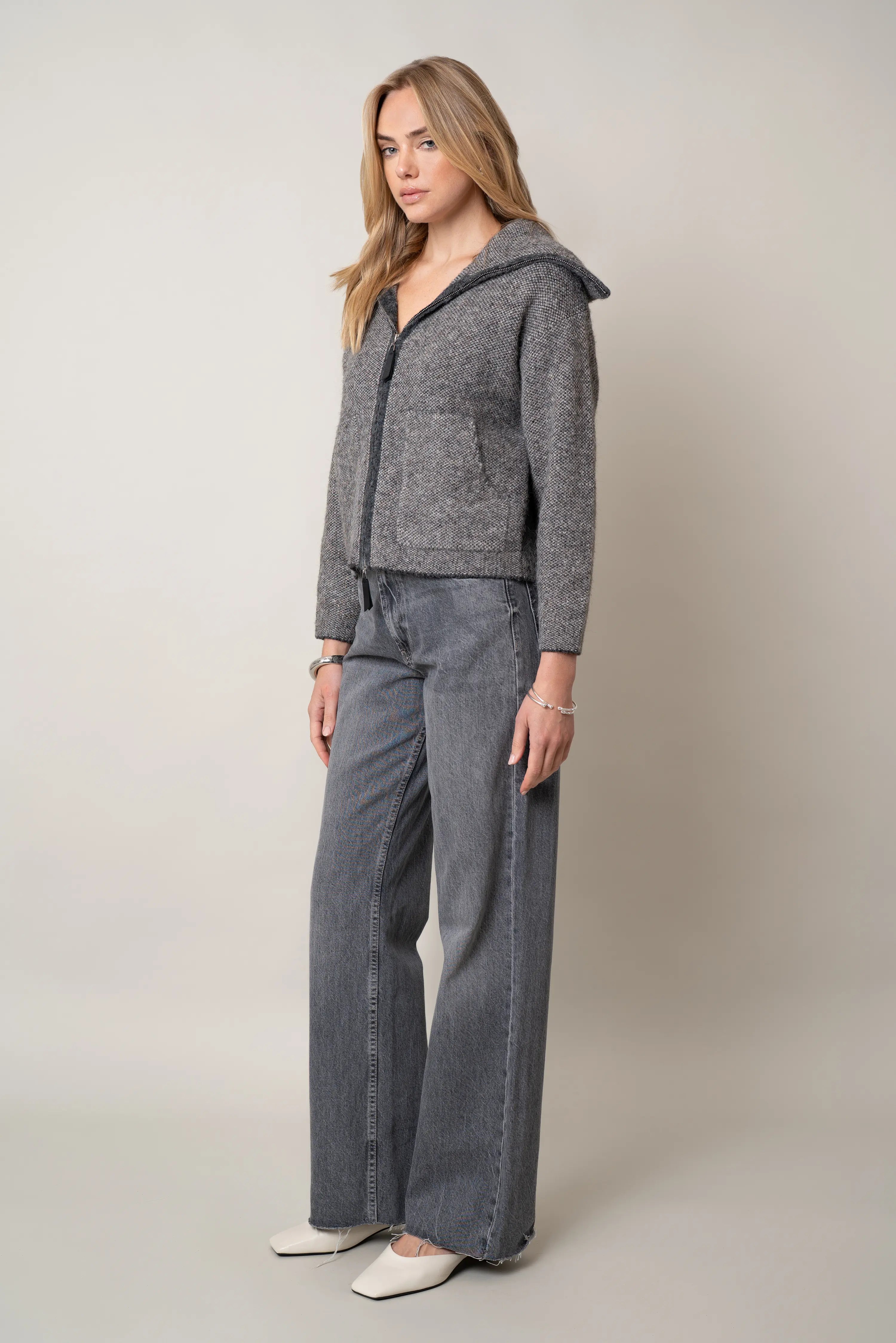 ジャケット・アウター andmary Zoey stand neck jacket gray Zoey