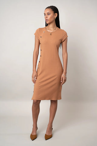 asymmetrical button dress Asymmetrical Button Mini Dress: Natural Luxe Knit