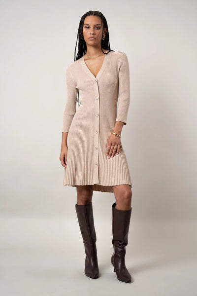 Cyrus - The Button-Front Knit Dress Oatmeal Cookie / S Cyrus - The Button-Front Knit Dress Oatmeal Cookie / S