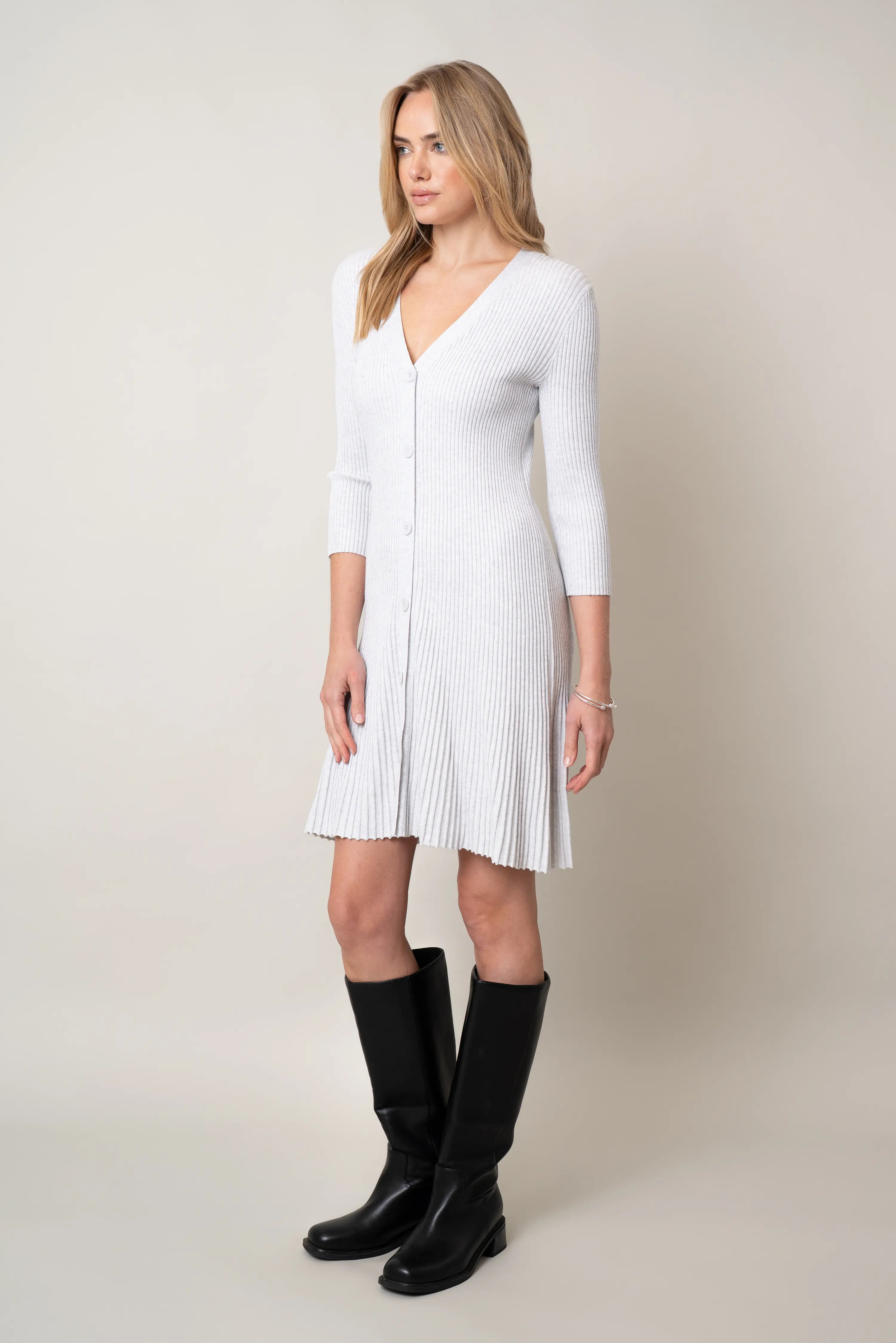 front button knit dress Cotton Knit Button-down Midi Dress: Short Sleeve Collared Dress