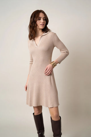 collared knitted dress Collared Buttoned Short Sleeve Knit Midi Dress in Green Green S-M