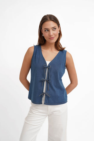 The Denim Knit Tie-Front Vest