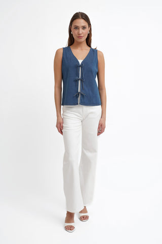 The Denim Knit Tie-Front Vest