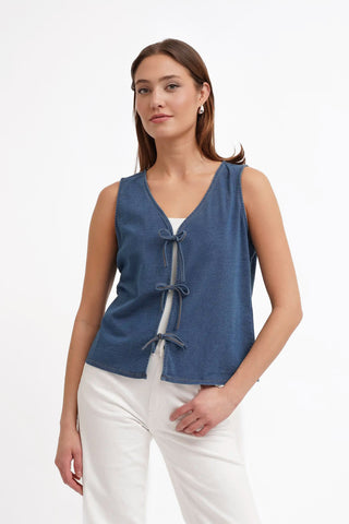The Denim Knit Tie-Front Vest