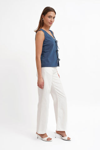 The Denim Knit Tie-Front Vest