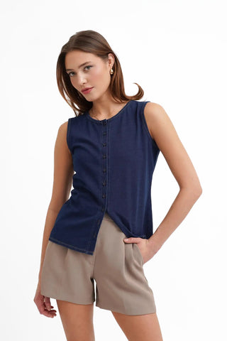The Denim Knit Button Shell