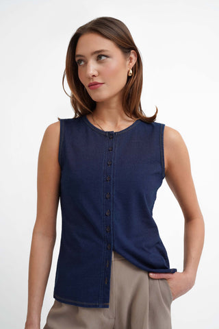 The Denim Knit Button Shell