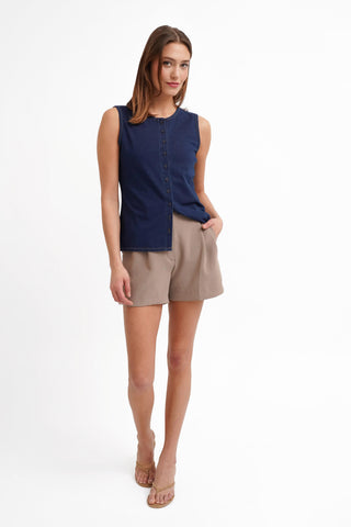The Denim Knit Button Shell