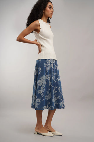 The Floral Denim Midi Skirt