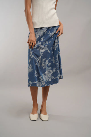 The Floral Denim Midi Skirt