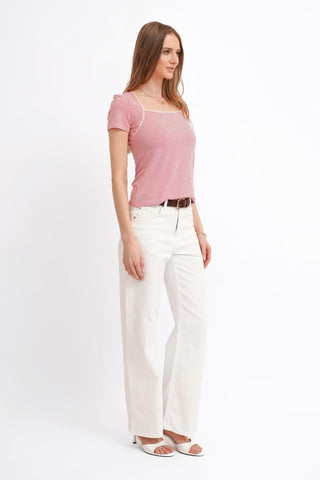 The Gingham Trim Scoop Tee