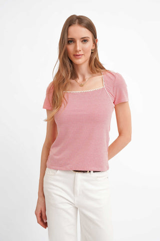 The Gingham Trim Scoop Tee