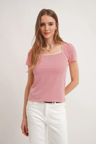 The Gingham Trim Scoop Tee