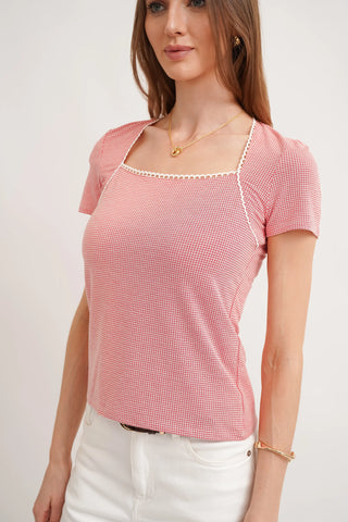 The Gingham Trim Scoop Tee