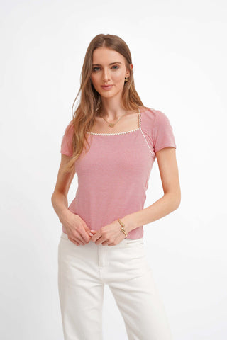 The Gingham Trim Scoop Tee