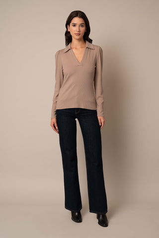 Ribbed Long Sleeve Shirt With Collar