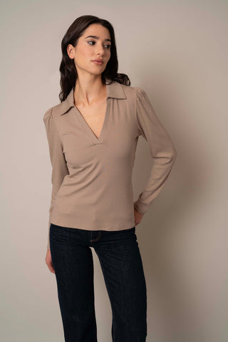 Ribbed Long Sleeve Shirt With Collar