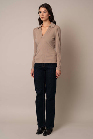 Ribbed Long Sleeve Shirt With Collar