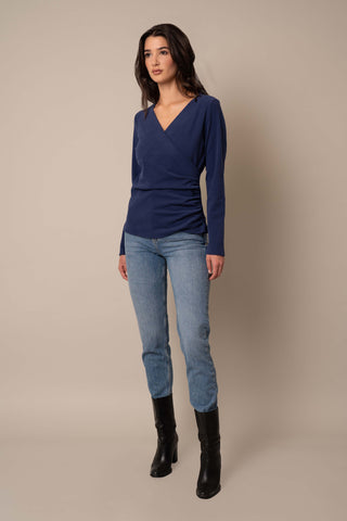 Model is wearing the Cozy Ribbed Lounge Set in Indigo.