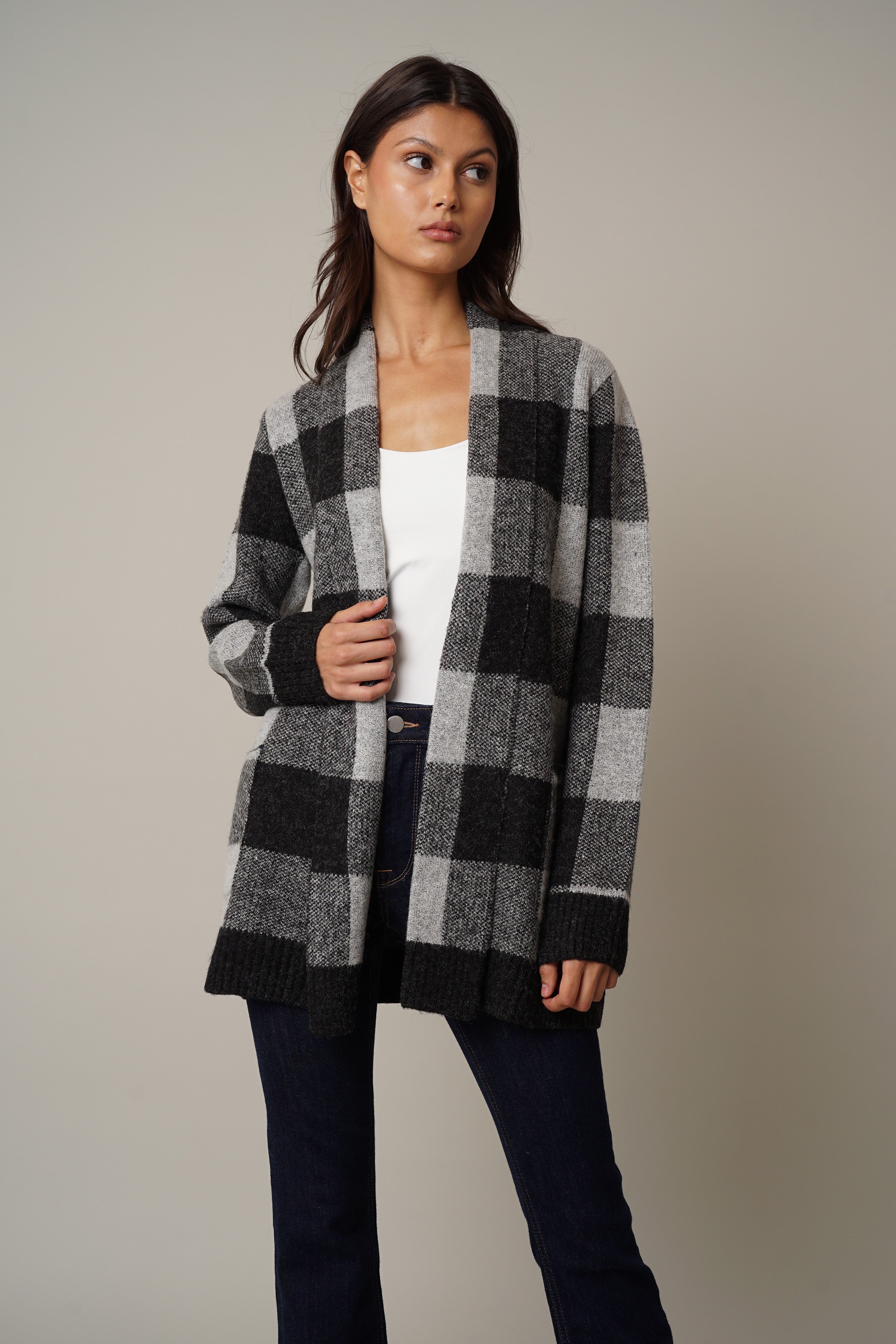 Plaid coatigan deals